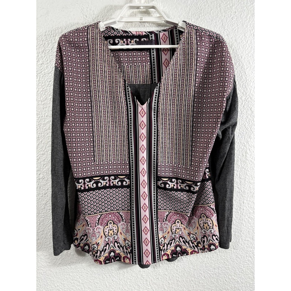 Hale Bob‎ Tunic Blouse Womens Small Multicolor Geometric Jersey Long Sleeve Top